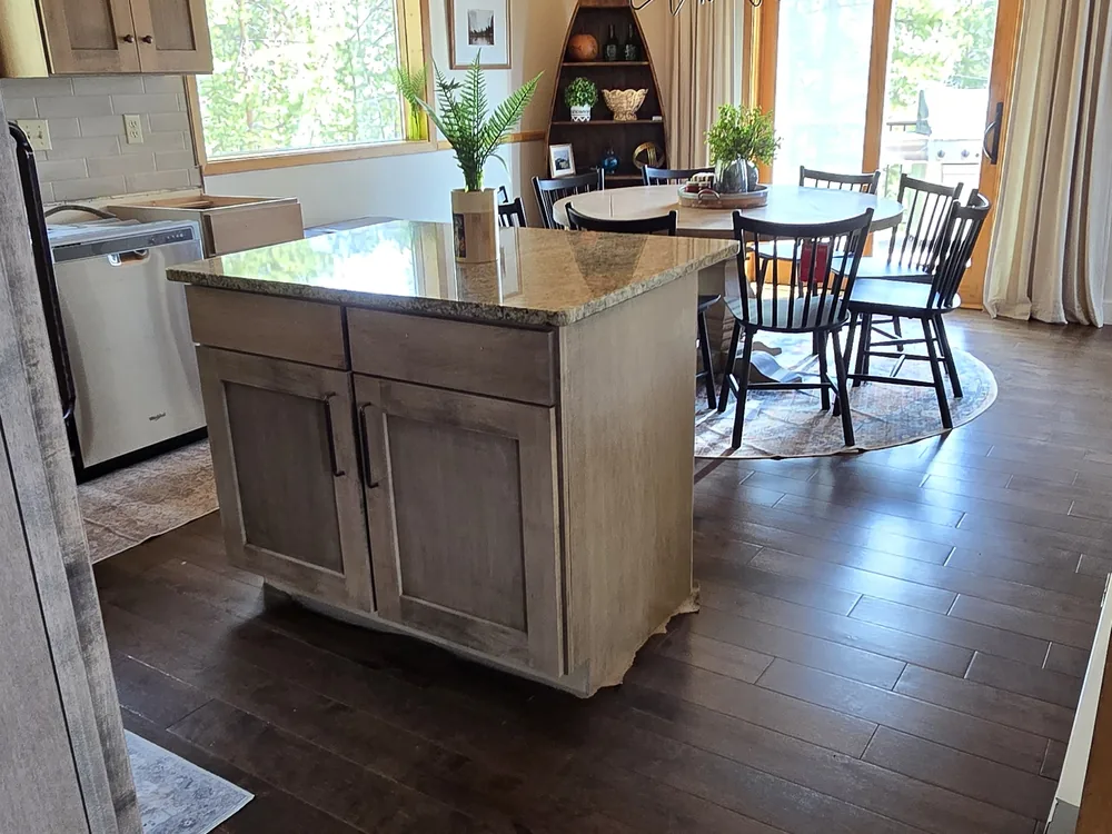 New flooring in a completed open kitchen renovation