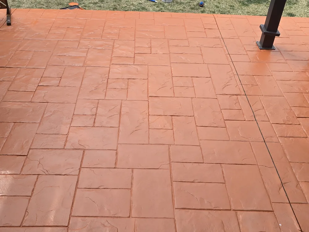 Stamped-concrete patio after restoration